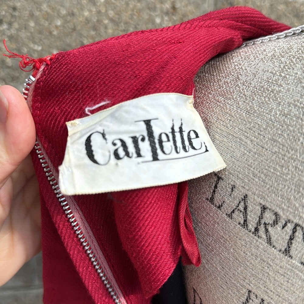 Vintage Carlette 60’s garnet red wool blend midi dress dagger collar EVC S/M - Picture 5 of 10